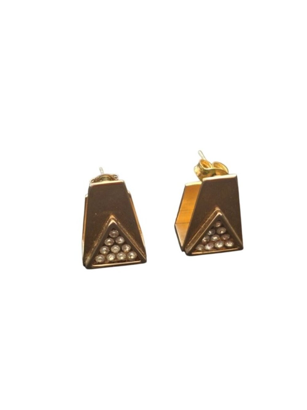 Vintage Gold Tone Geometric Rhinestone Stud Earrings Modernist Minimalist Chic